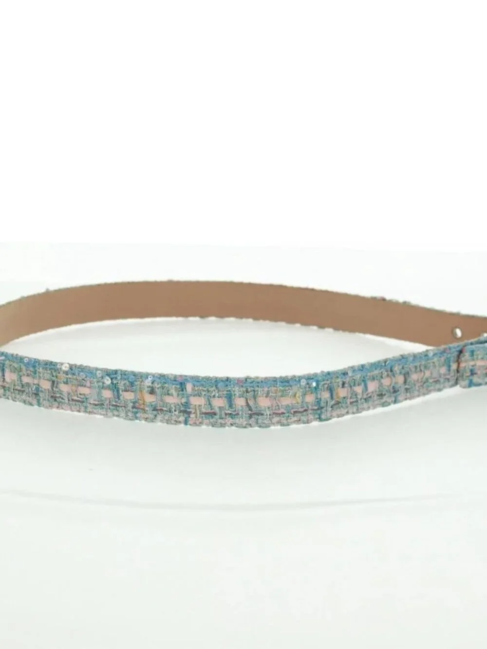 CHANEL Belt tweed Light Blue CC Auth 156372V